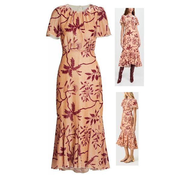 NWT $595 RHODE ARABELLA MIDI DRESS IN CREAM ENCHANTED VINE PRINT - Picture 1 of 6